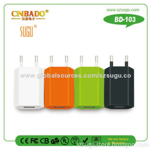 2014 new design 12mm slim full 1A flat USB wall charger for iPhone, smartphone